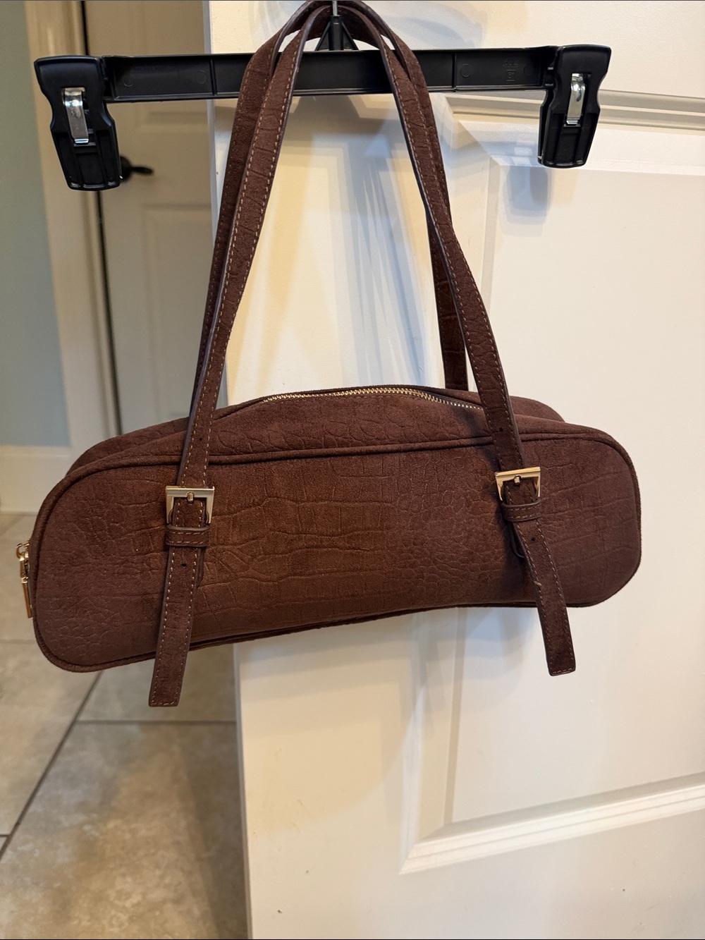 Urban Expressions Chocolate Brown Croc-Embossed Shoulder Bag